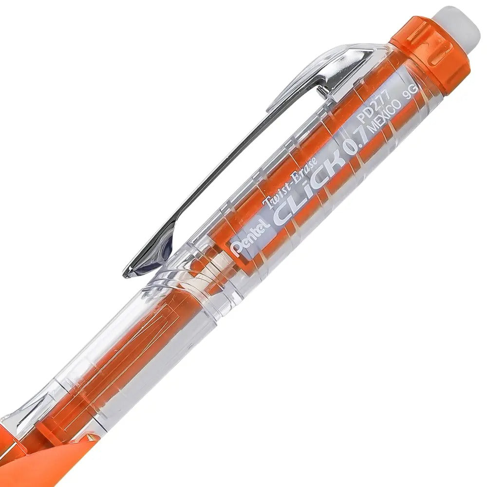Twist-Erase CLICK Mechanical Pencil, (0.7mm), Clear Barrel, Orange Grip
