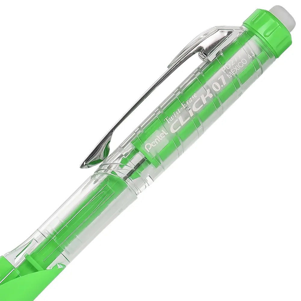 Twist-Erase CLICK Mechanical Pencil, (0.7mm), Clear Barrel, Lime Green Grip