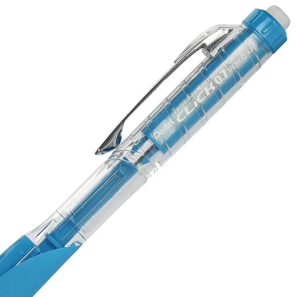Twist-Erase CLICK Mechanical Pencil, (0.7mm), Clear Barrel, Sky Blue Grip