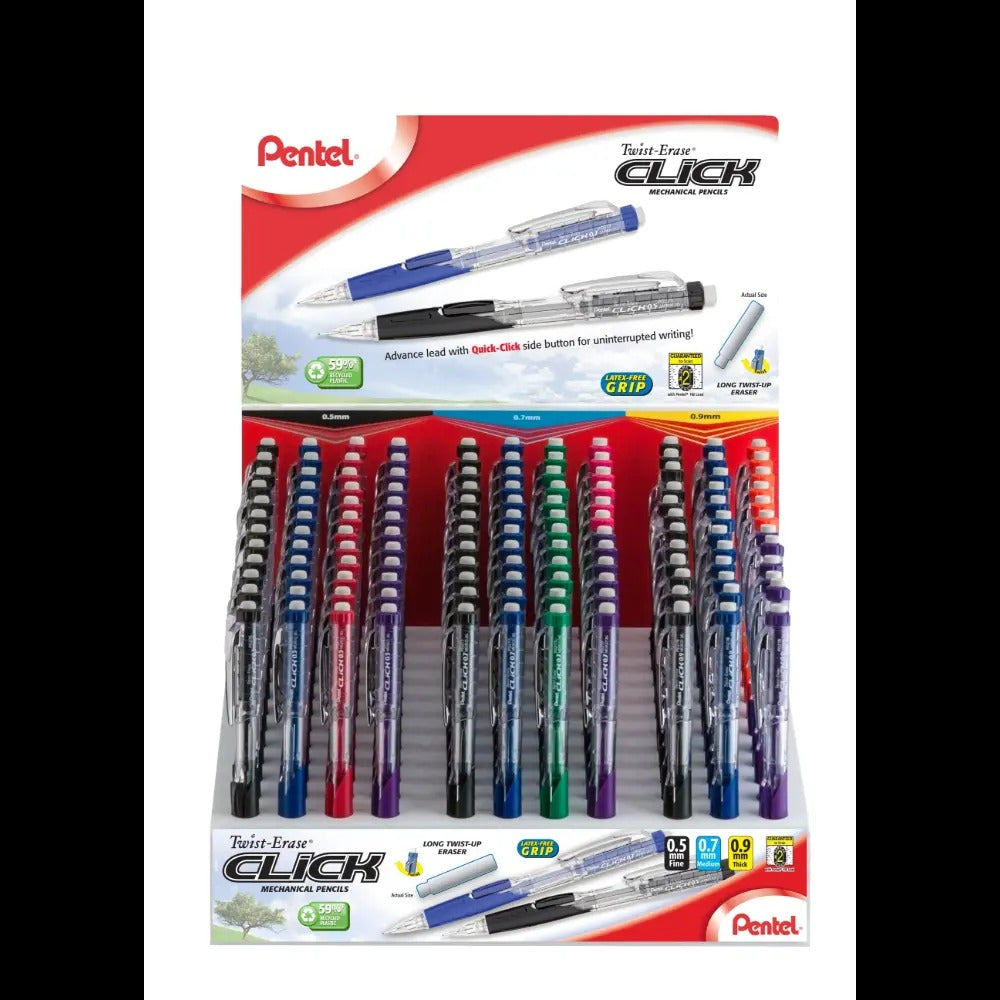 Twist-Erase CLICK Mechanical Pencil, (0.5/0.7/0.9mm) Assorted Barrel Colors, Open Stock Display - 132 Pieces