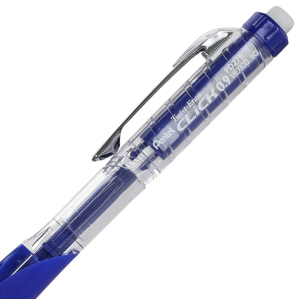 Twist-Erase Click Mechanical Pencil (0.9mm) Clear Barrel, Blue Grip