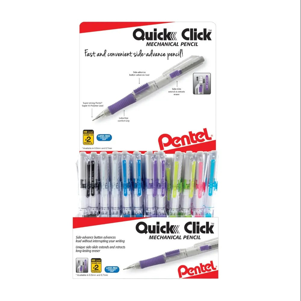 QUICK CLICK Mechanical Pencil (0.5mm/0.7mm), Fine/Medium, Open Stock Display - 144 Pieces