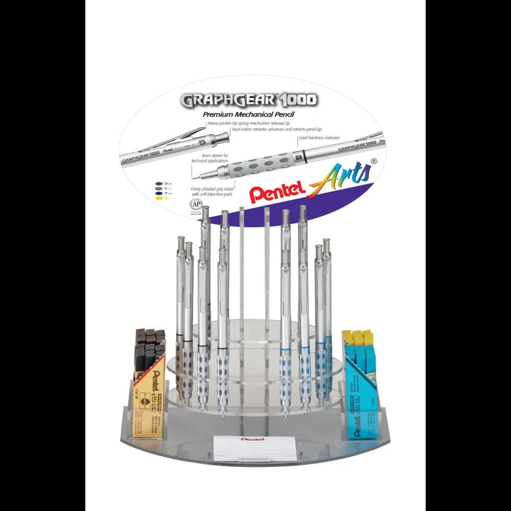 GraphGear 1000 Preium Mechanical Pencil, (0.3/0.5/0.7/0.9mm) Assorted Accent Barrel Colors, Refill Lead & Eraser, Open Stock Display - 60 Pieces
