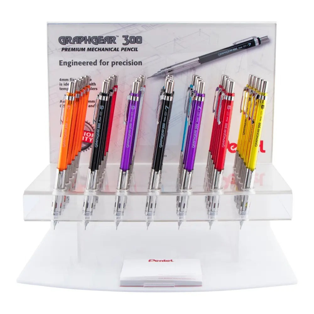 GraphGear 300 Mechanical Pencil, (0.3/0.5/0.7/0.9mm) Extra-Fine/Fine/Medium/Thick line, Assorted Barrels, Open Stock Display, 35 pcs