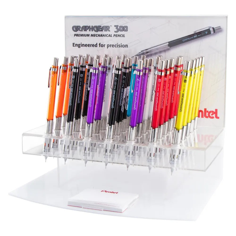 GraphGear 300 Mechanical Pencil, (0.3/0.5/0.7/0.9mm) Extra-Fine/Fine/Medium/Thick line, Assorted Barrels, Open Stock Display, 35 pcs