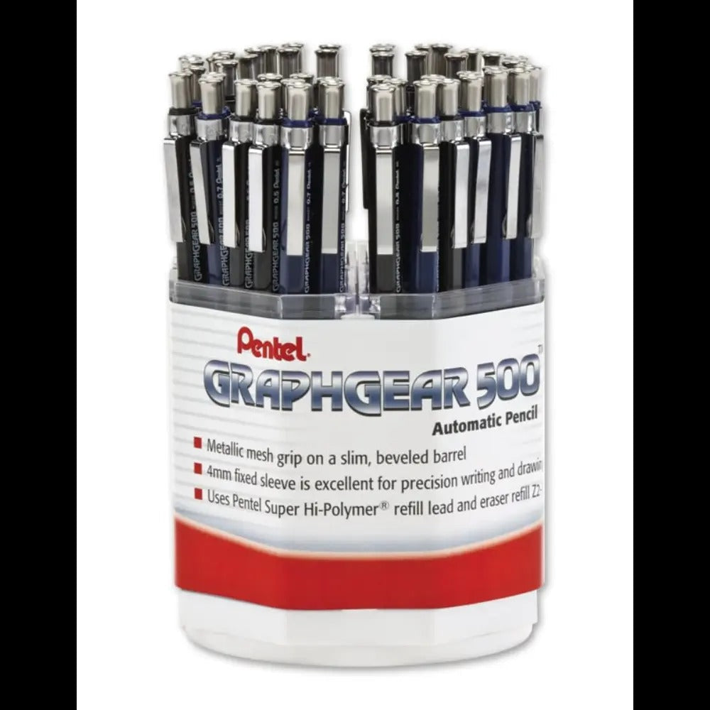 GraphGear 500 Premium Mechanical Pencil, (0.5/0.7mm) Assorted Accent Barrel Colors, Spinner Display - 48 Pieces