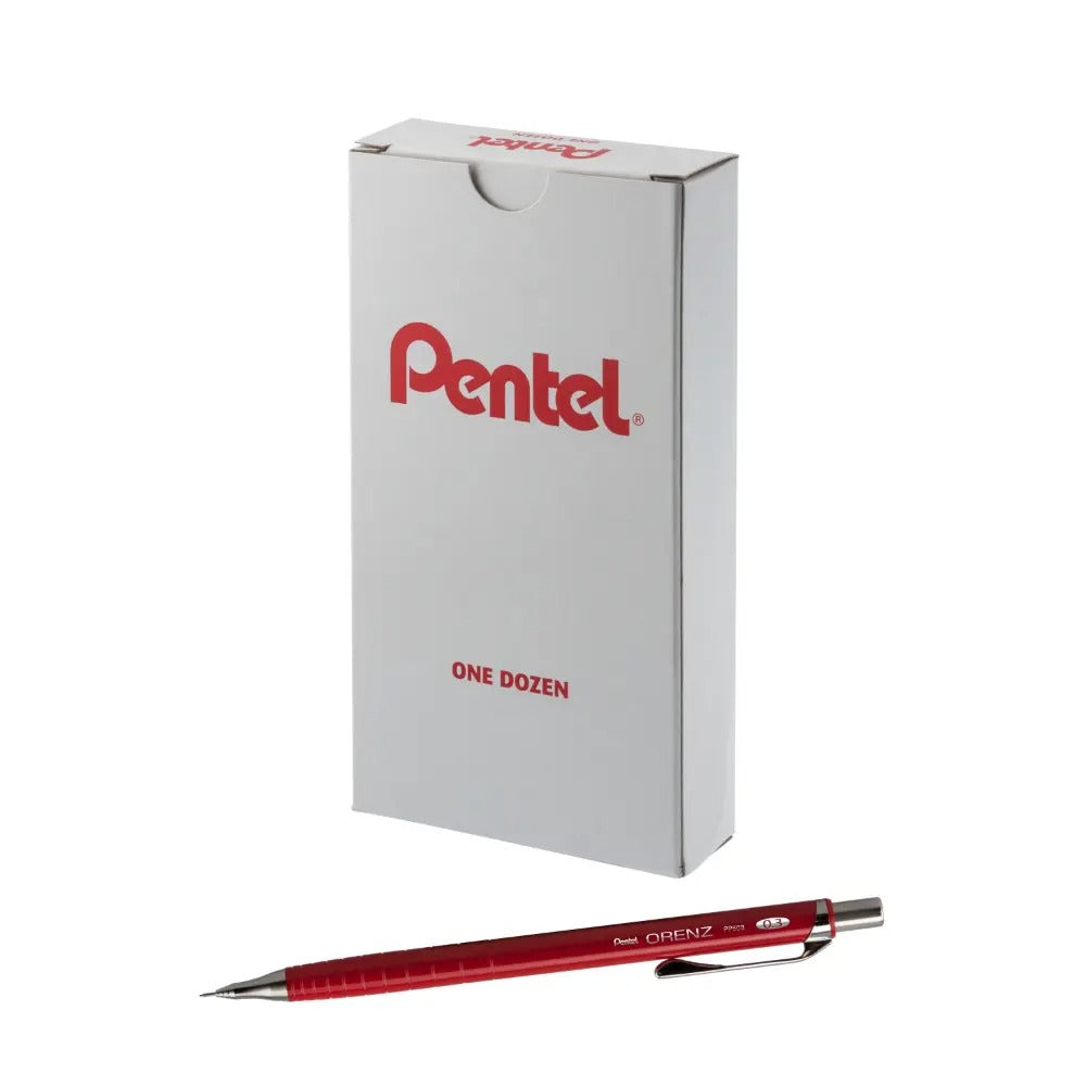 ORENZ 1-Click Mechanical Pencil (0.3mm) Red Barrel, Pre-Loaded with B Lead