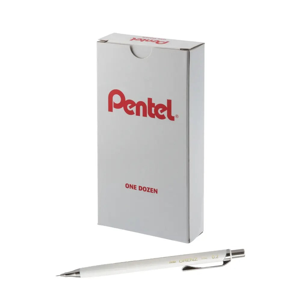 ORENZ 1-Click Mechanical Pencil (0.2mm) White Barrel, Pre-Loaded with B Lead