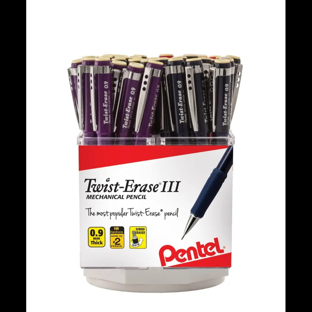 Twist-Erase III Mechanical Pencil, (0.9mm) Assorted Barrel Colors (A/B/C/V), Open Stock Spinner Display - 48 Pieces