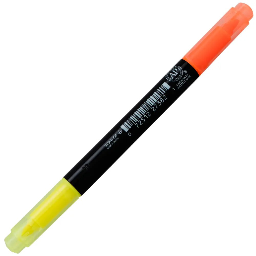 Twin Checker Dual-tip Highlighter, Chisel Tip, Yellow/Orange Ink