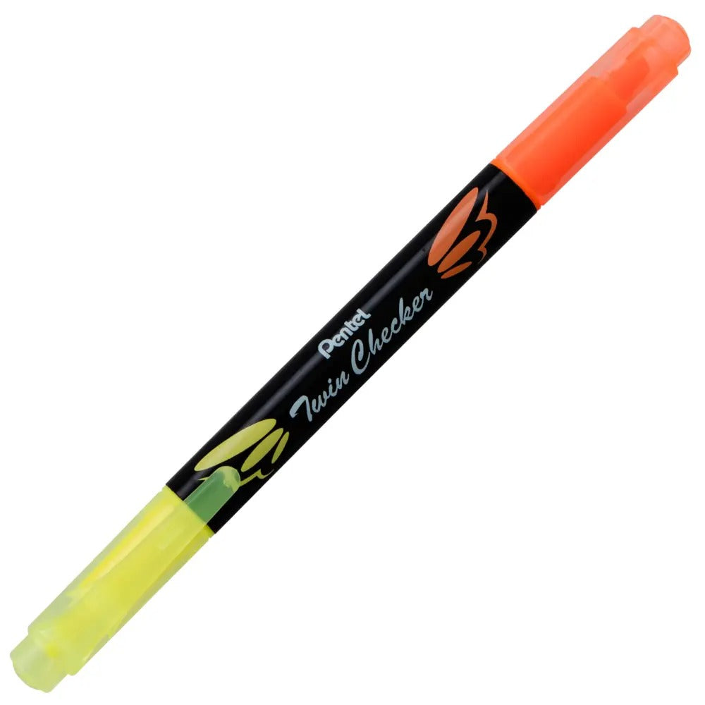 Twin Checker Dual-tip Highlighter, Chisel Tip, Yellow/Orange Ink