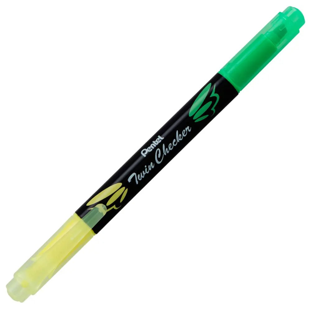 Twin Checker Dual-tip Highlighter, Chisel Tip, Yellow/Green Ink