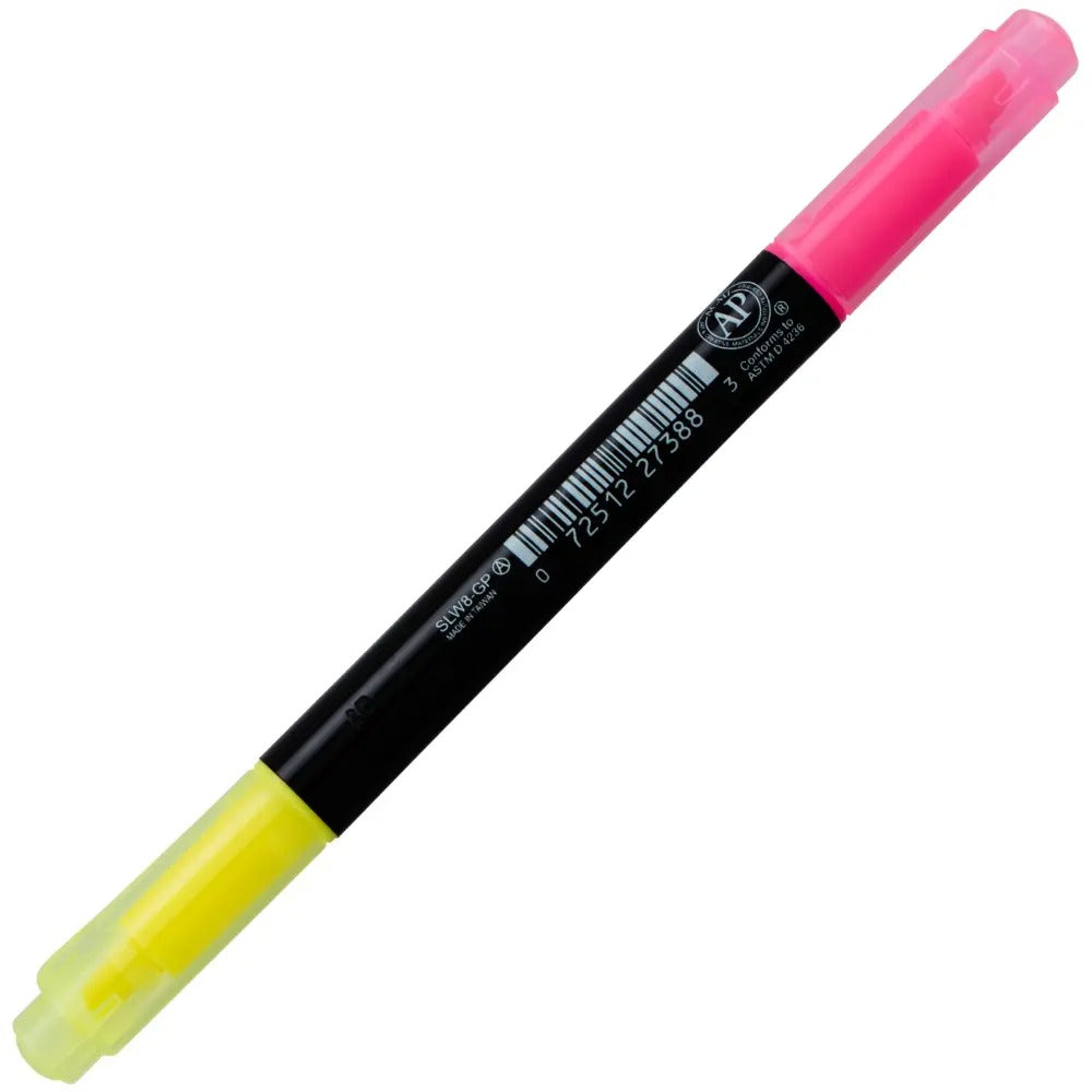 Twin Checker Dual-tip Highlighter, Chisel Tip, Yellow/Pink Ink