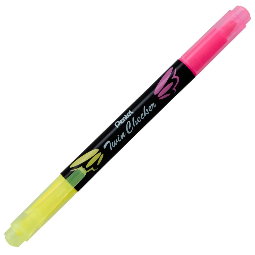 Twin Checker Dual-tip Highlighter, Chisel Tip, Yellow/Pink Ink