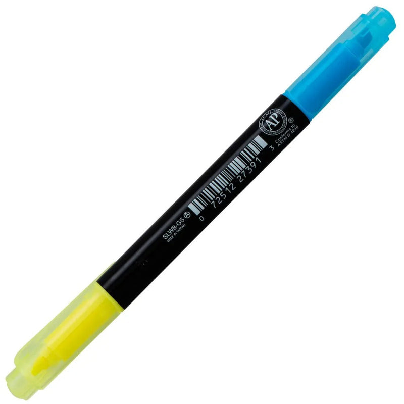 Twin Checker Dual-tip Highlighter, Chisel Tip, Yellow/Blue Ink