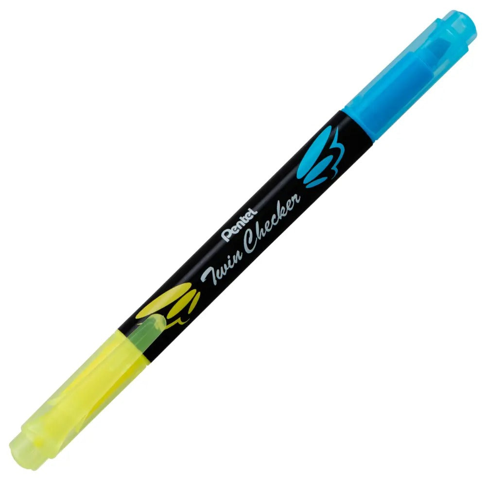 Twin Checker Dual-tip Highlighter, Chisel Tip, Yellow/Blue Ink