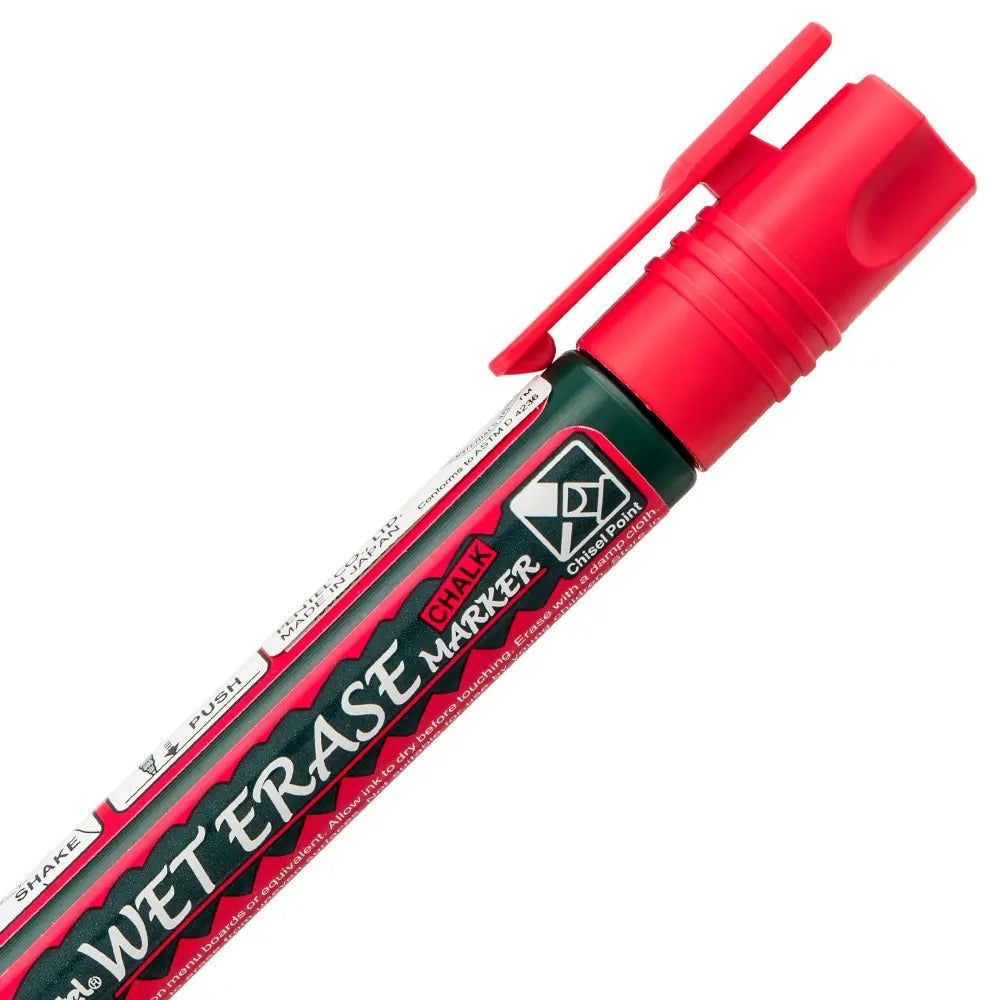 Pentel Arts Wet Erase Chalk Marker, Chisel Tip, Red Ink