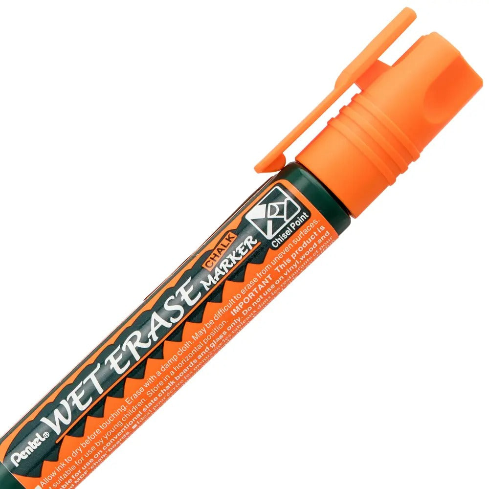 Pentel Arts Wet Erase Chalk Marker, Chisel Tip, Orange Ink