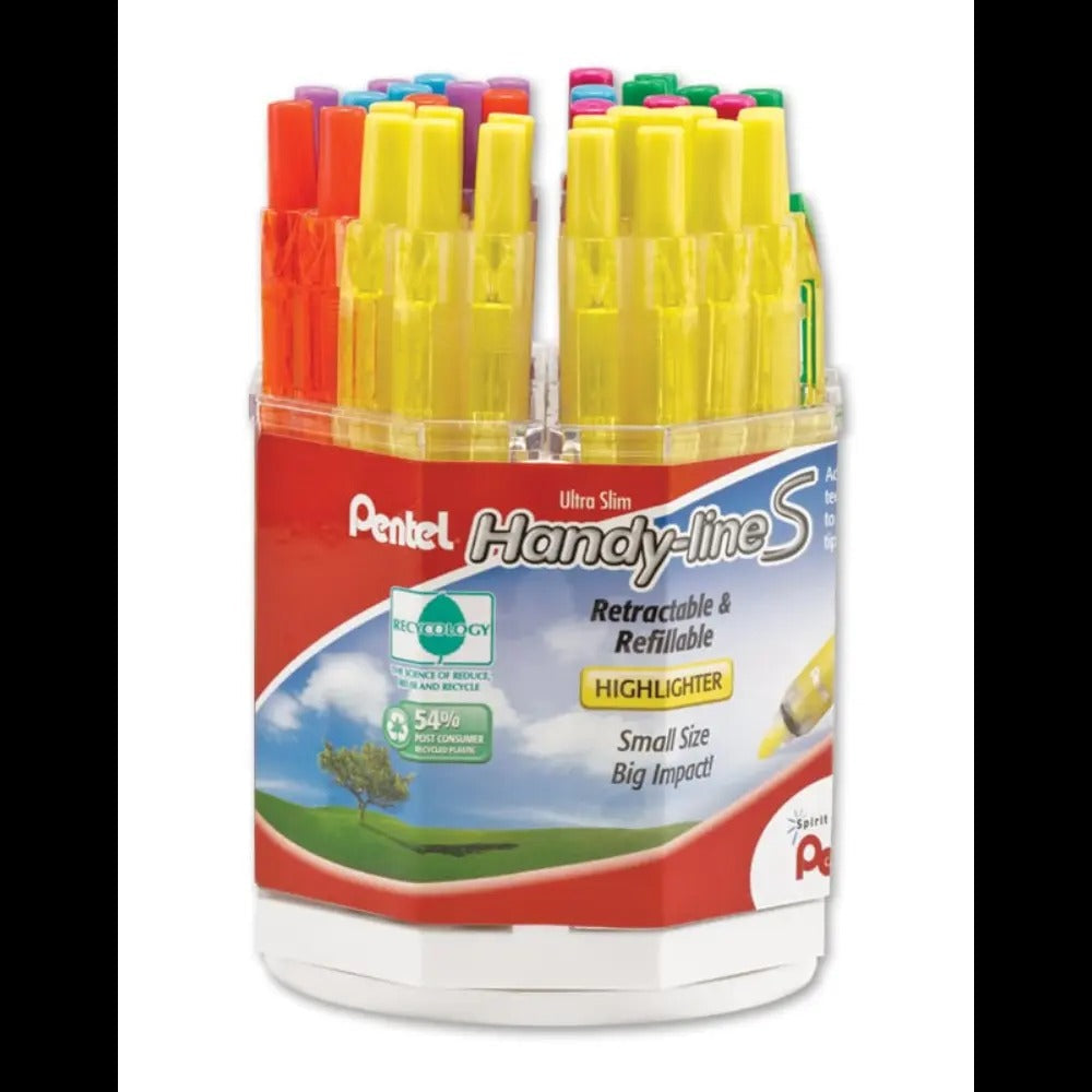 Handy-Line S Retractable Highlighter, Chisel Tip, Assorted Ink Colors, Spinner Display - 36 Pieces