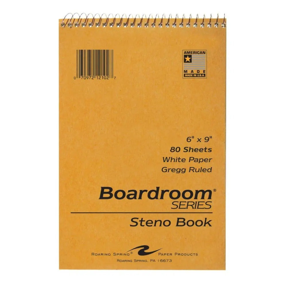 Roaring Spring Boardroom Series Gregg Ruled Spiral Steno Memo Book, 1 Case (72 Total), 6" x 9" 80 Sheets, White Paper