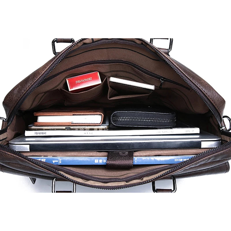 Briefcase interior with laptop and documents