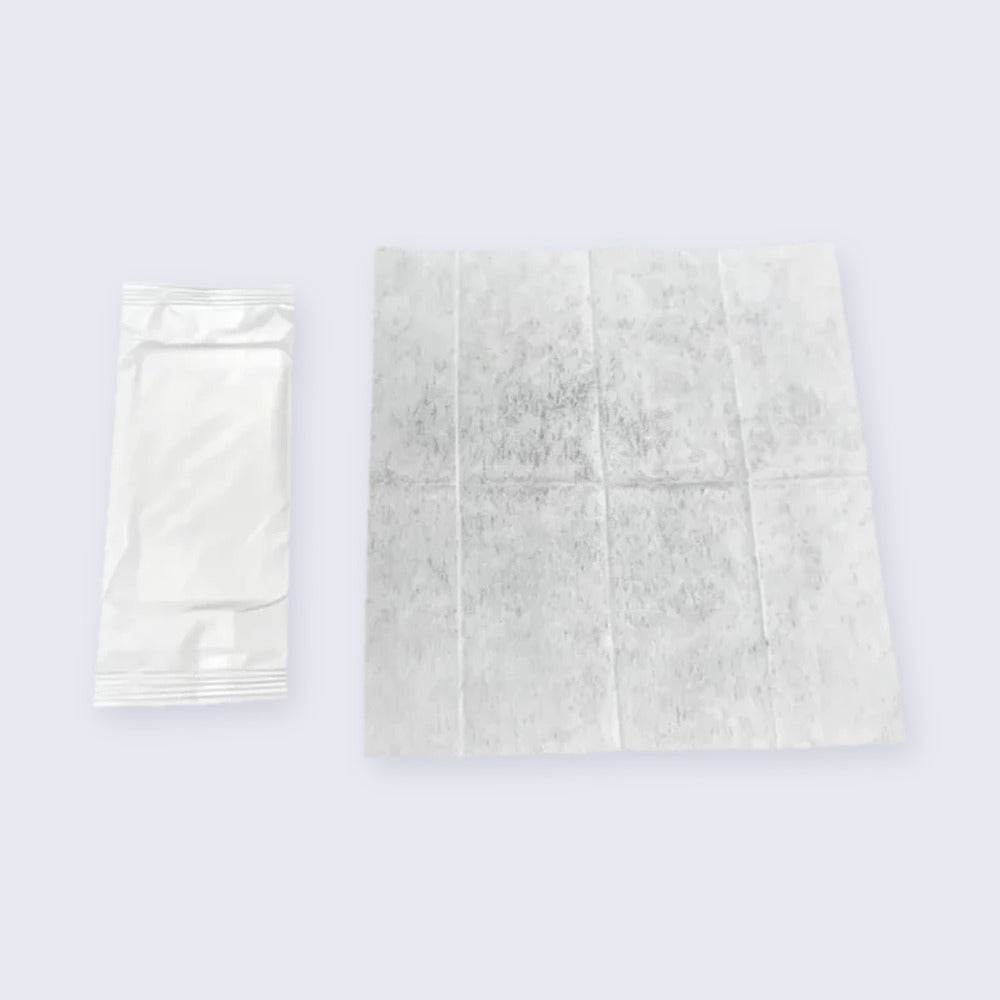 Individually wrapped hand wipe and sachet