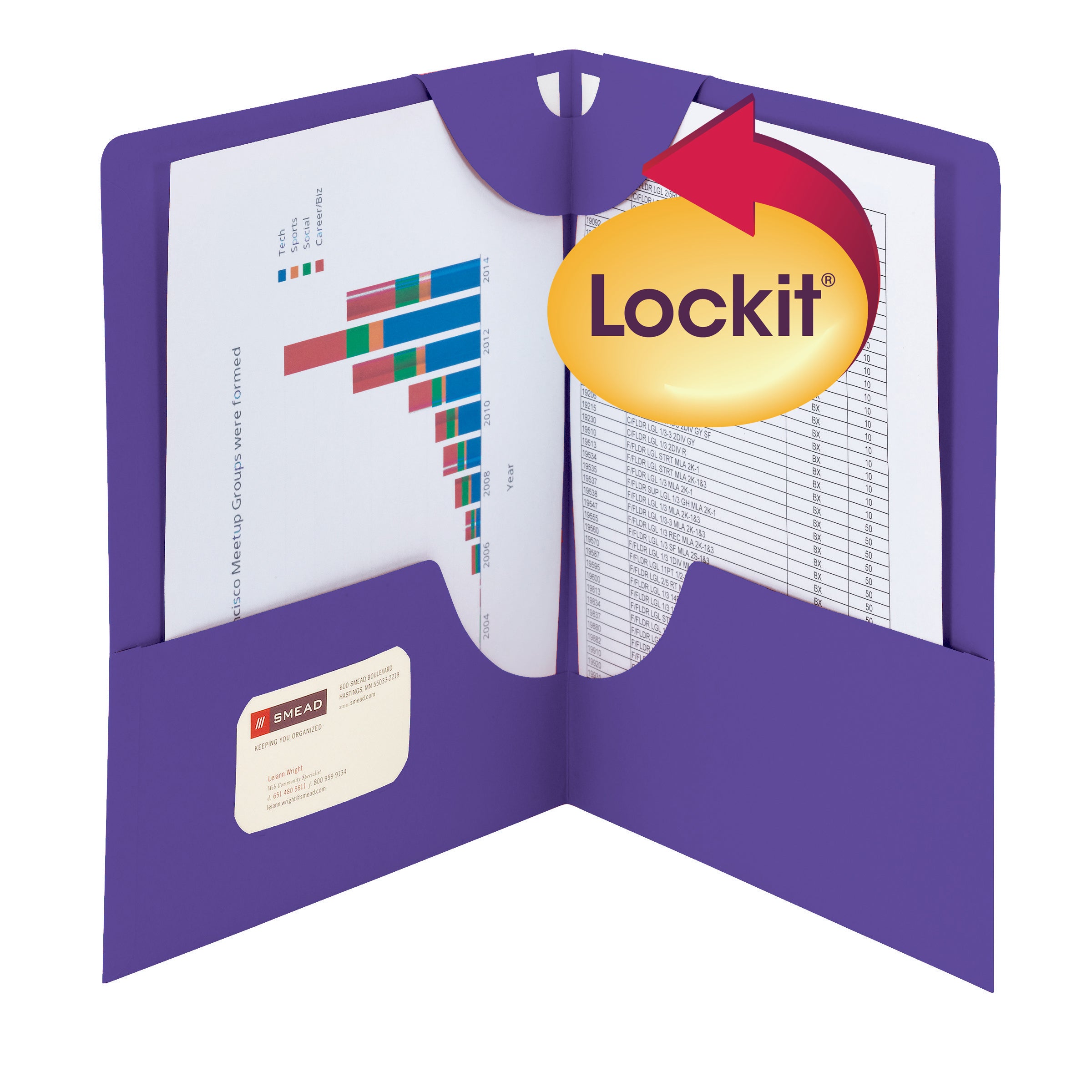 Bulk Discounts on Smead Pocket Folders - Lockit∆ Two-Pocket Folder, Letter Size, Purple, 25 per Box (87943)