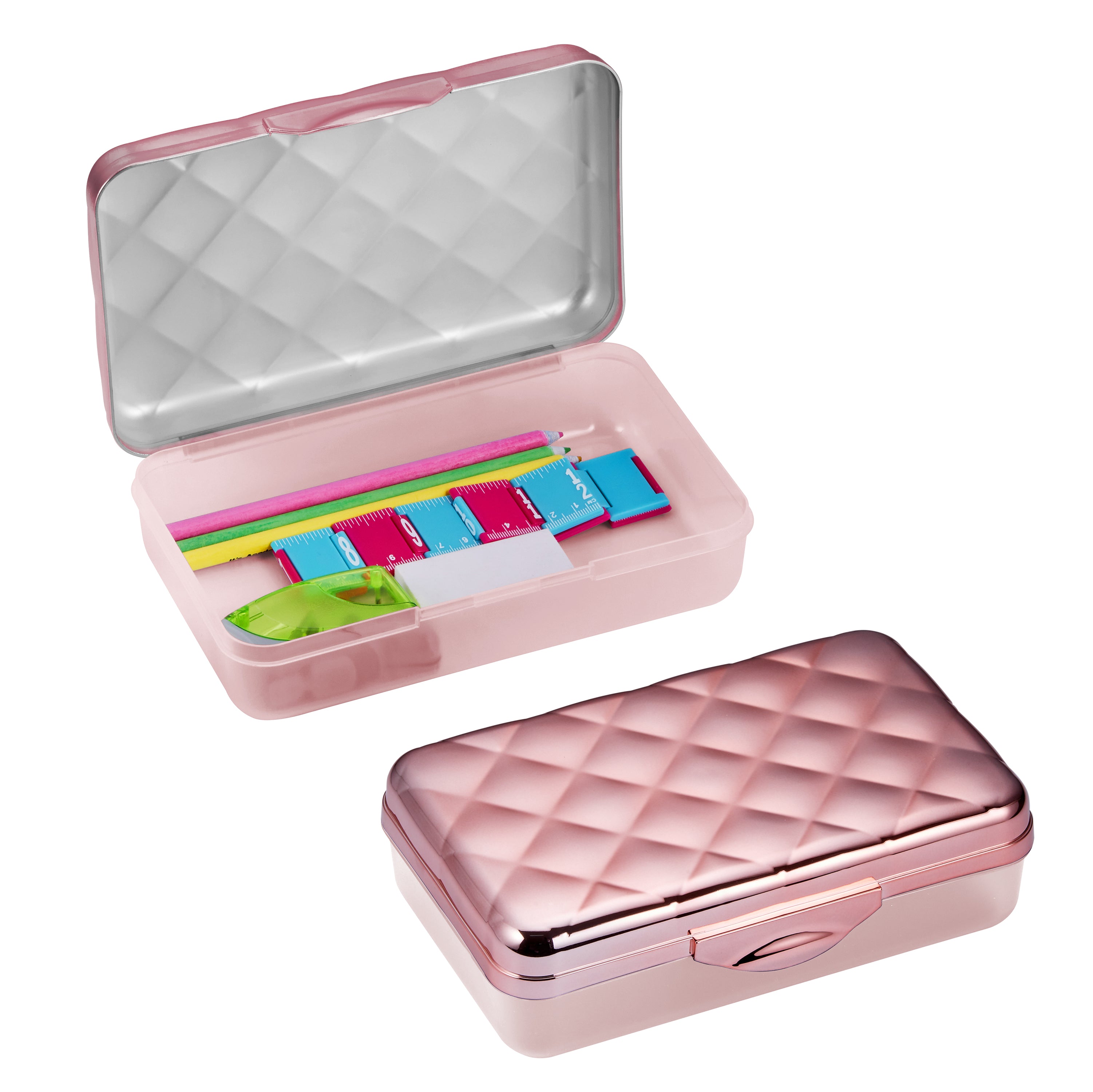 Lockermate By Bostitch Quilted Metallic Pencil Box, 3-Pack