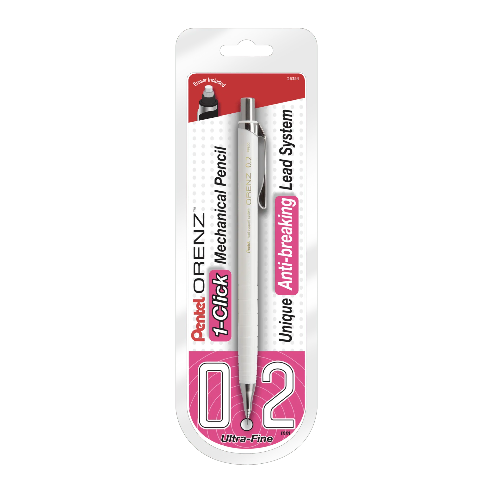 ORENZ 1-Click Mechanical Pencil (0.3mm) Red Barrel, Pre-Loaded with B Lead