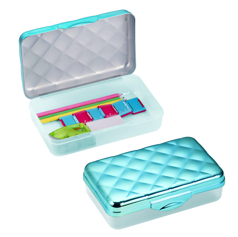 Lockermate By Bostitch Quilted Metallic Pencil Box, 3-Pack